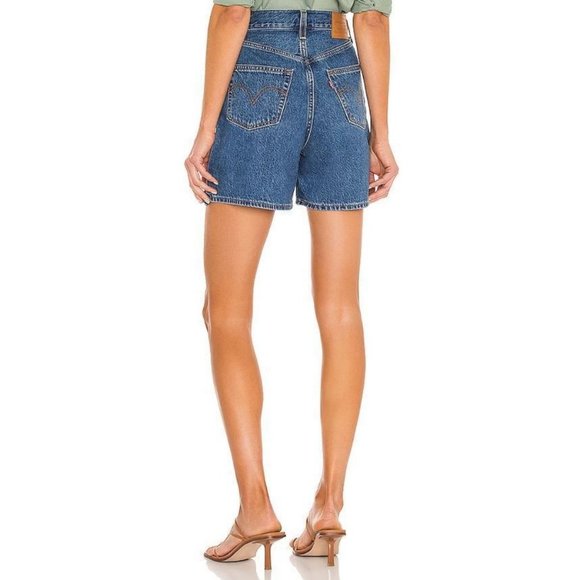 Levi's Pleated Ribcage Denim Shorts Ultra High Rise Waisted Preppy Now And Then - Picture 13 of 15
